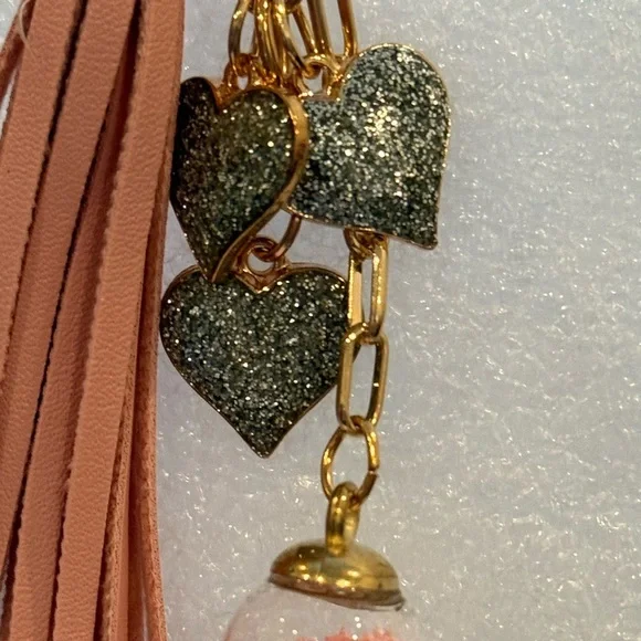 Blush Pink Tassel Keychain w/Glitter Hearts & Sprinkle Globe Charm -New -Unique - Picture 4 of 8